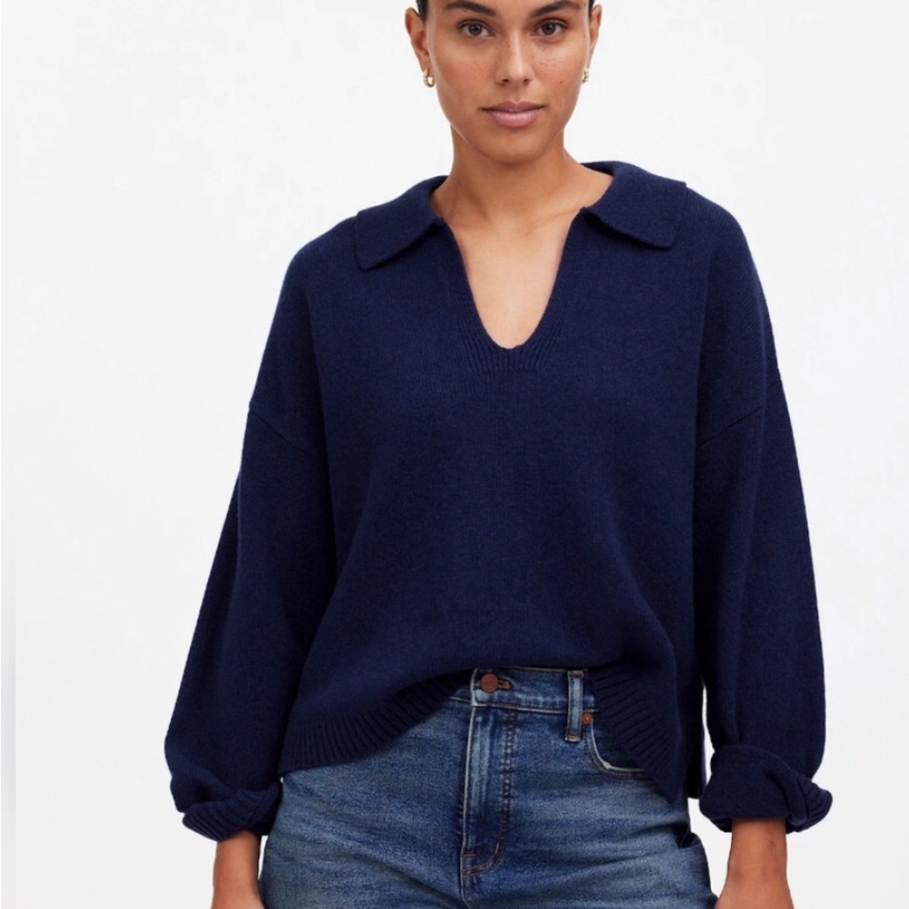 Madewell Cashmere-Wool Blend Polo Sweater Bright Cobalt Blue Size XXS NWT